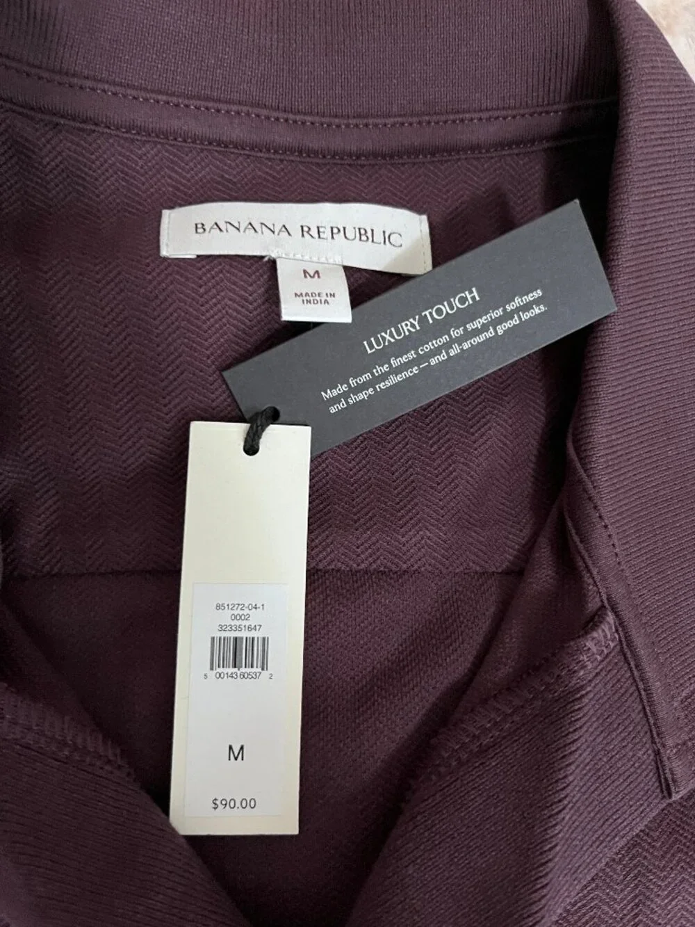 NWT! Banana Republic Herringbone Cotton Long-Sleeve Polo Medium